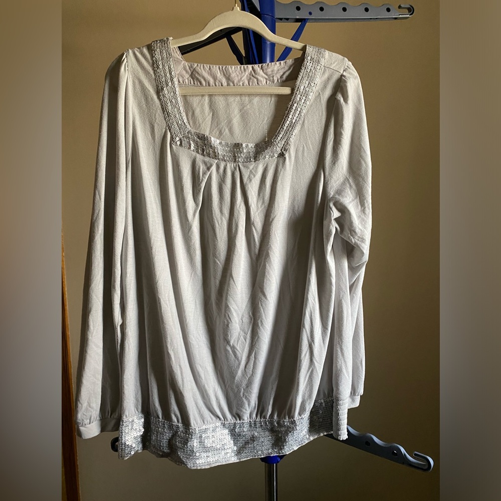 a.n.a. woman sequin trim square neck top